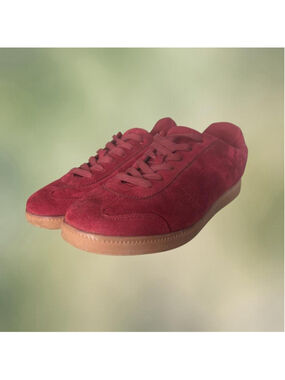 Red suede trainers with gum sole #sneakers #redhot